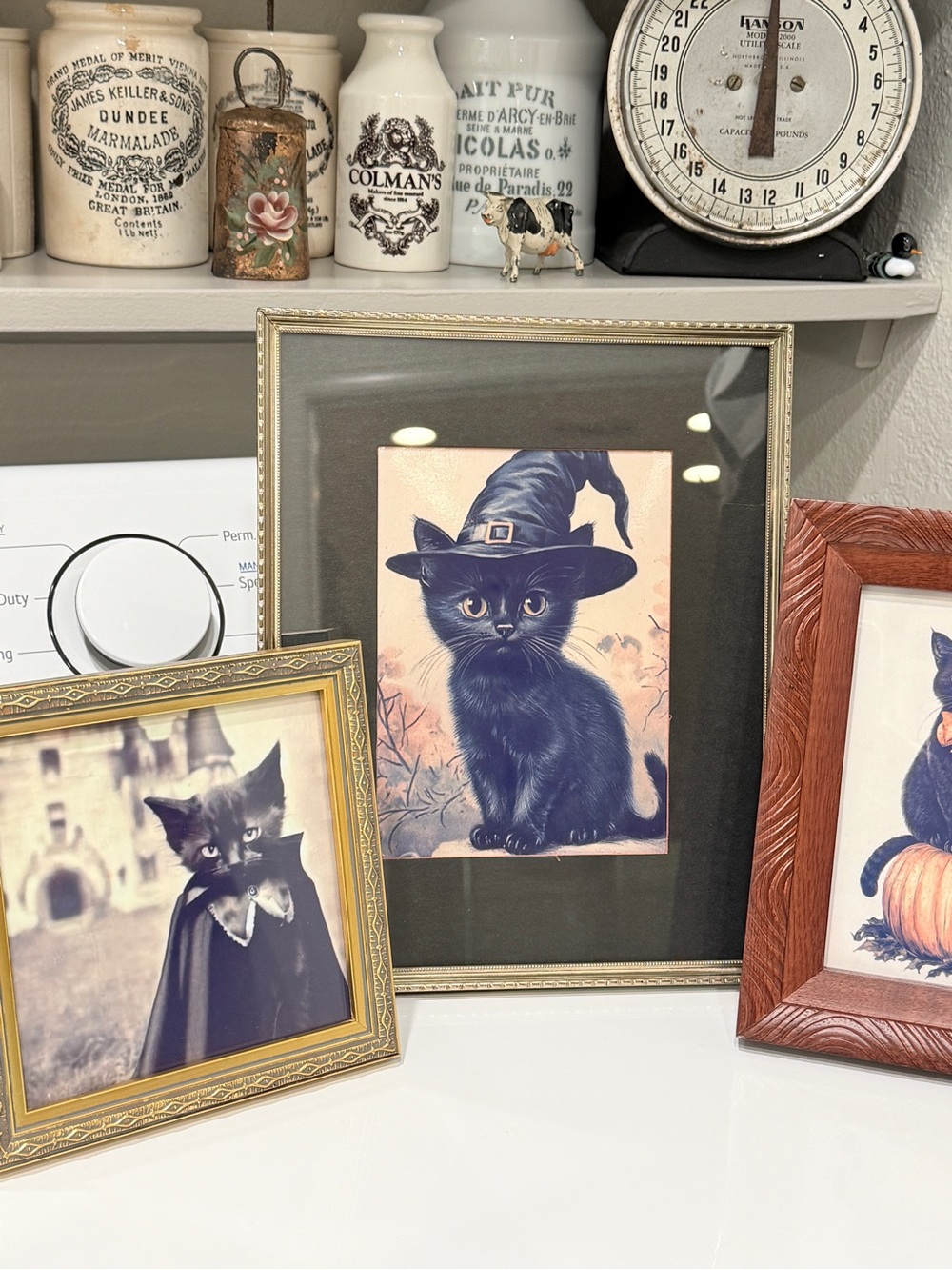 Vintage Framed Black Cat Halloween Decor- Set of 4 - Picture 8 of 15